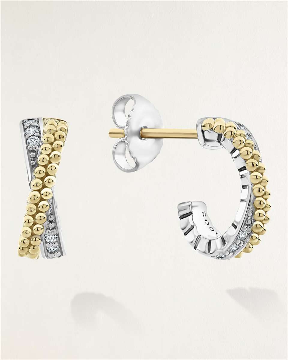 Caviar Lux Two-Tone Small X Diamond Earrings