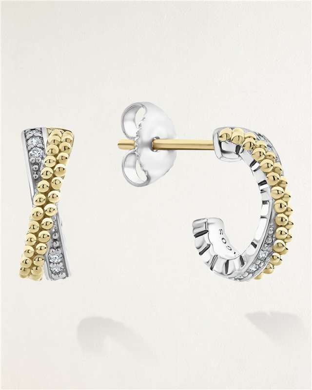 Caviar Lux Two-Tone Small X Diamond Earrings