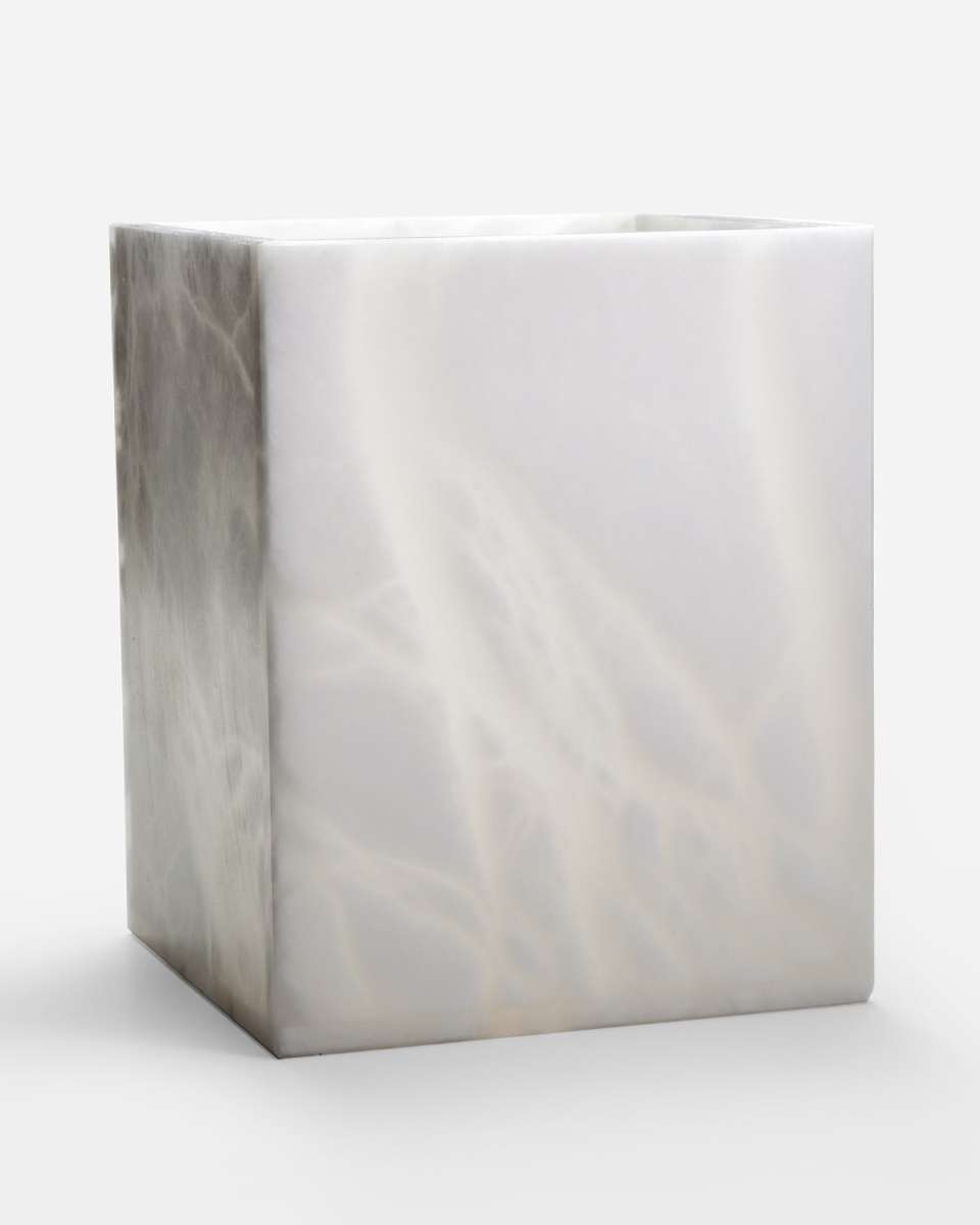 Alisa Alabaster Wastebasket, White