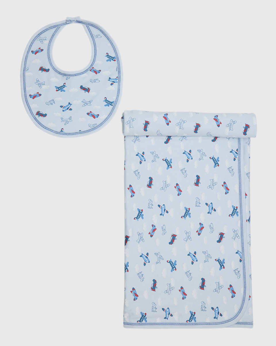 Sky High Planes Bib & Blanket Set