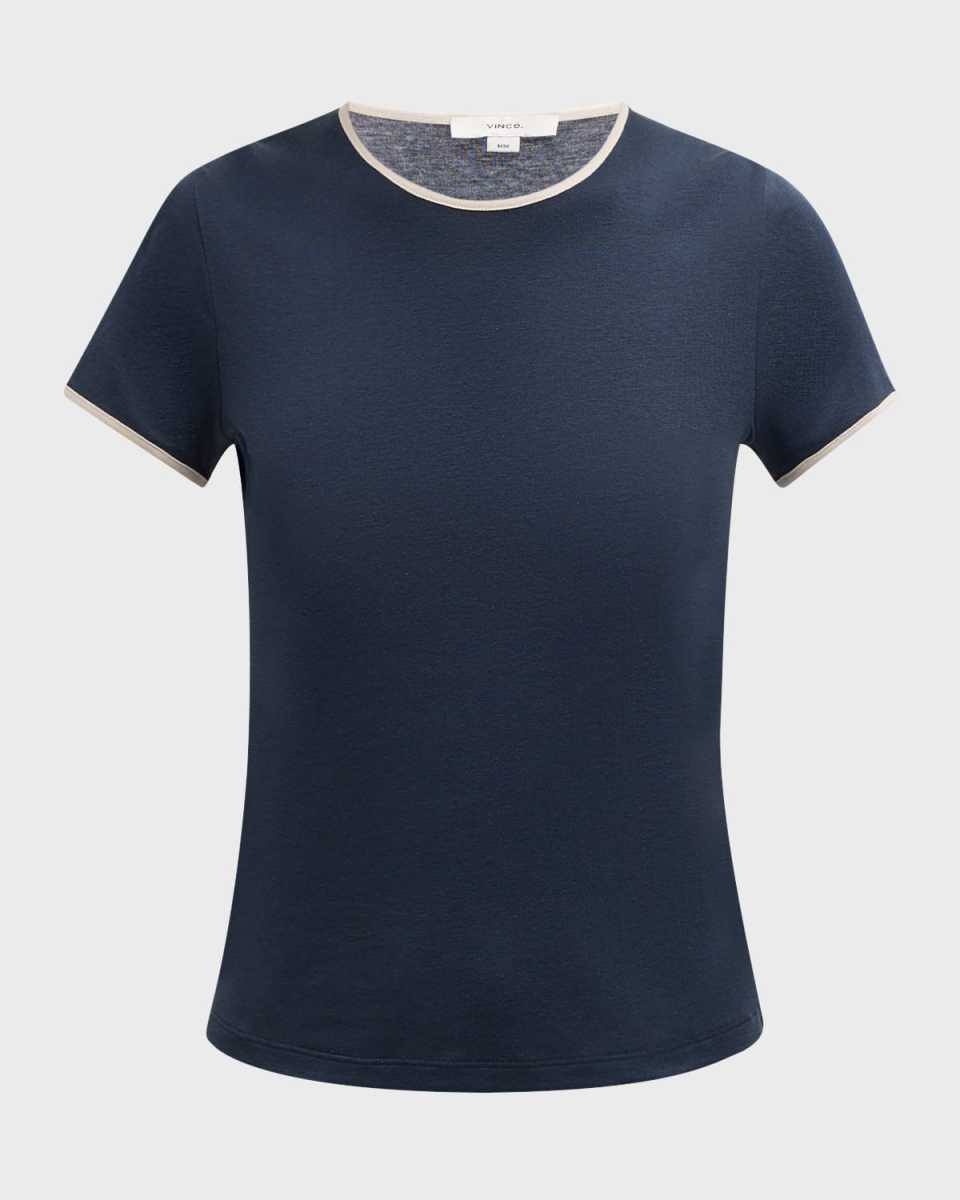 Tipped Pima Cotton Short-Sleeve Crewneck T-Shirt