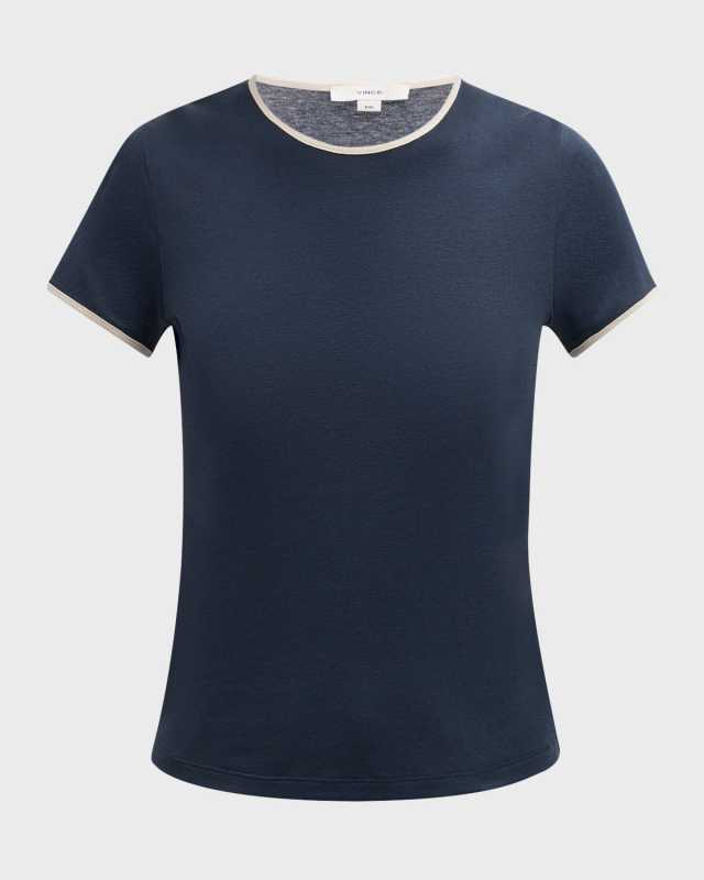 Tipped Pima Cotton Short-Sleeve Crewneck T-Shirt