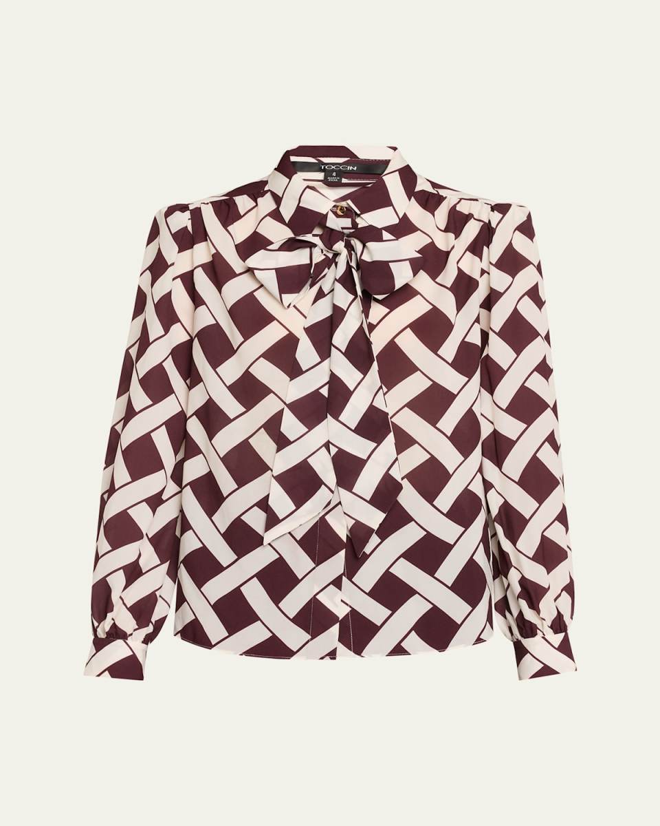 Evie Basketweave Tie-Front Blouse