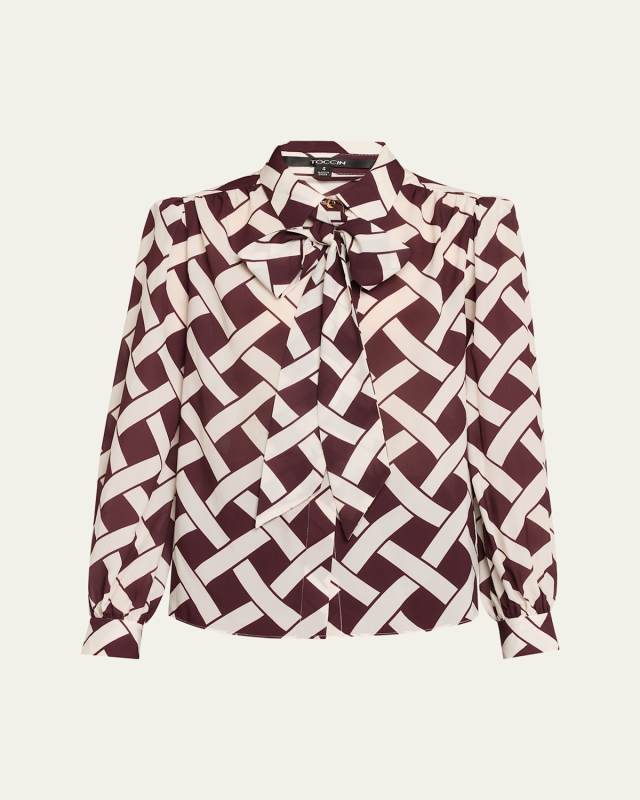 Evie Basketweave Tie-Front Blouse
