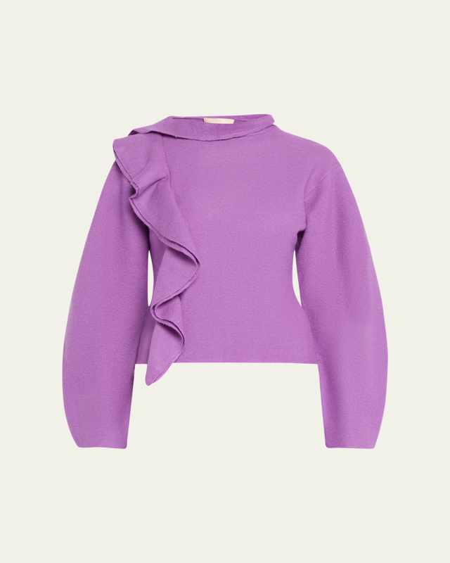 Corinna Ruffled Wool Pullover Sweater