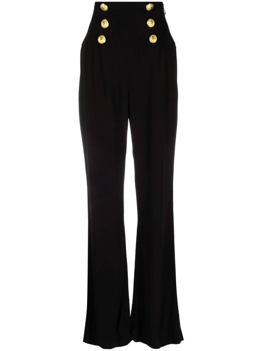 button-embellished high-rise trousers