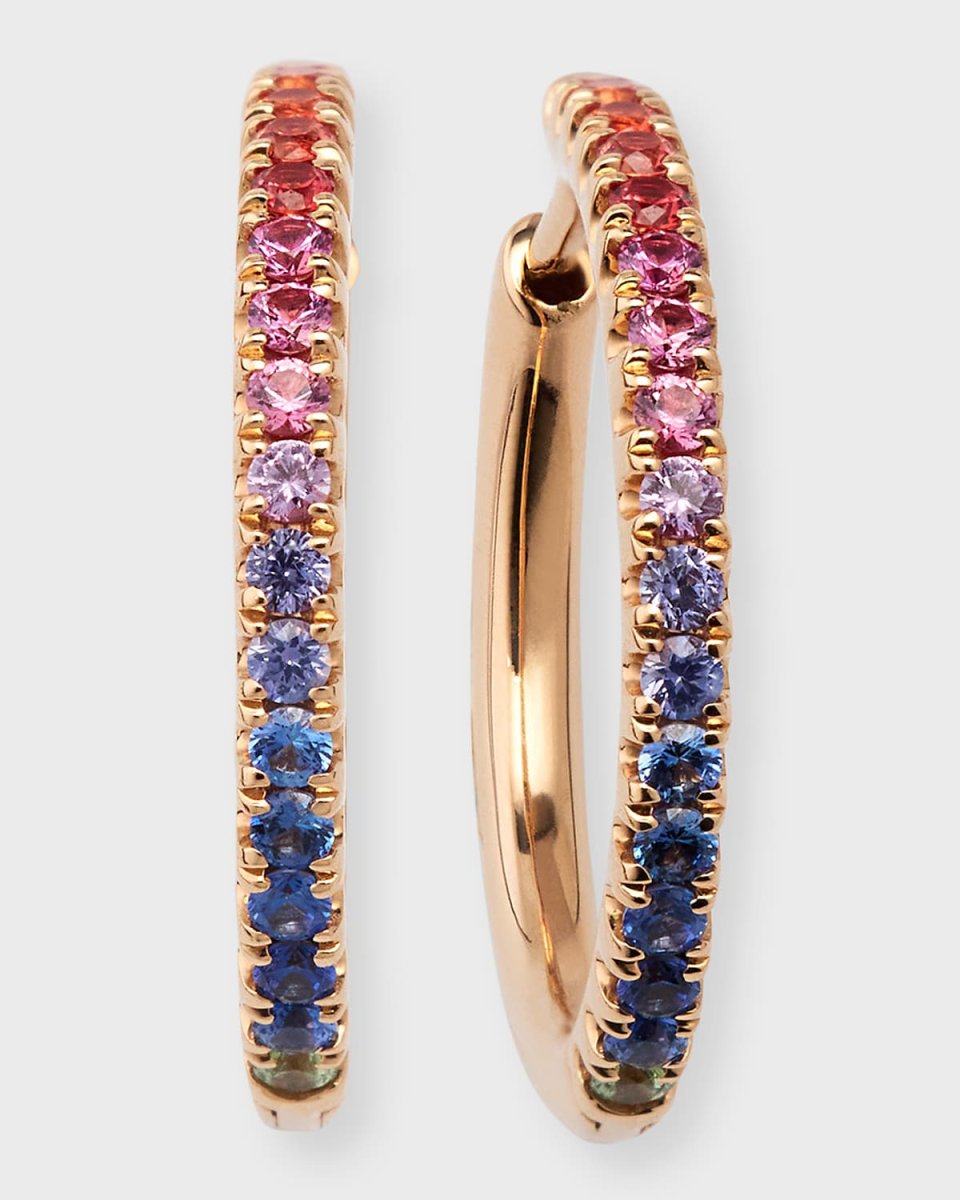 Rainbow 18K Rose Gold Petite Sapphire Hoop Earrings