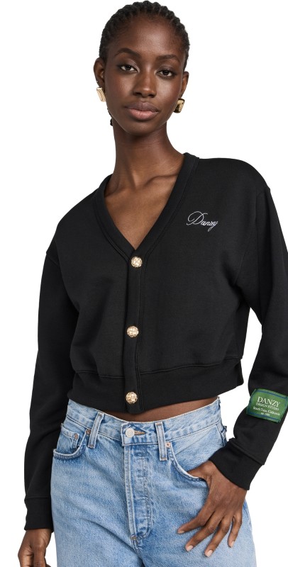 DANZY Cropped Fleece Cardigan Black