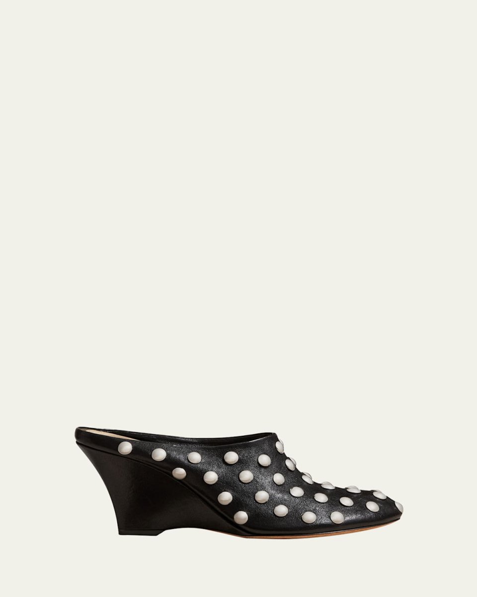 Apollo Stud Leather Wedge Mules