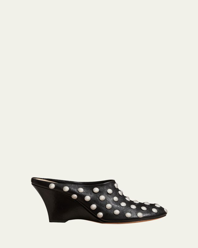 Apollo Stud Leather Wedge Mules