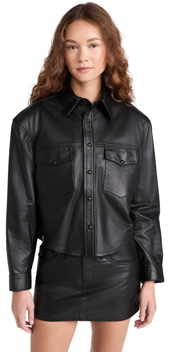 WARDROBE. NYC Leather Shirt Jacket Black