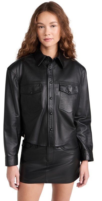 WARDROBE. NYC Leather Shirt Jacket Black