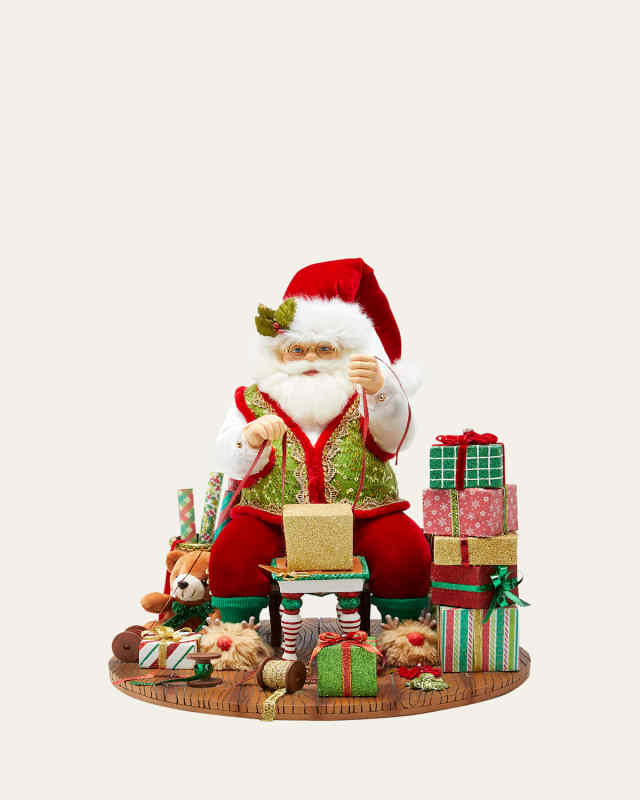 Santa Wrapping Presents Holiday Scene, 14.5"T