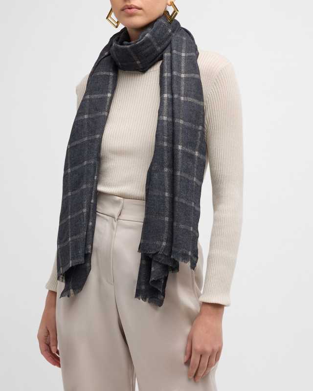 Checkered Black Cashmere & Silk Evening Wrap