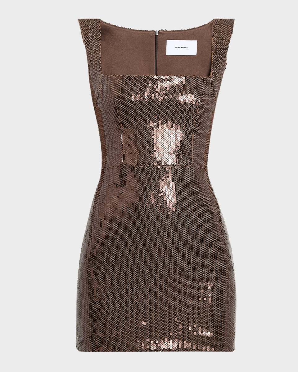 Portrait-Neck Sleeveless Sequined Mini Dress