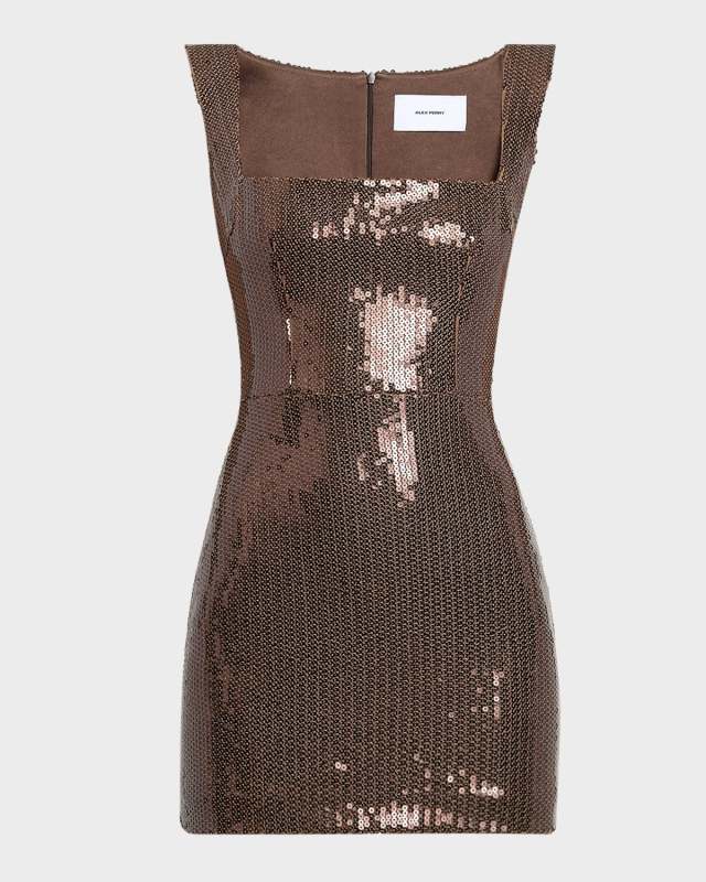 Portrait-Neck Sleeveless Sequined Mini Dress