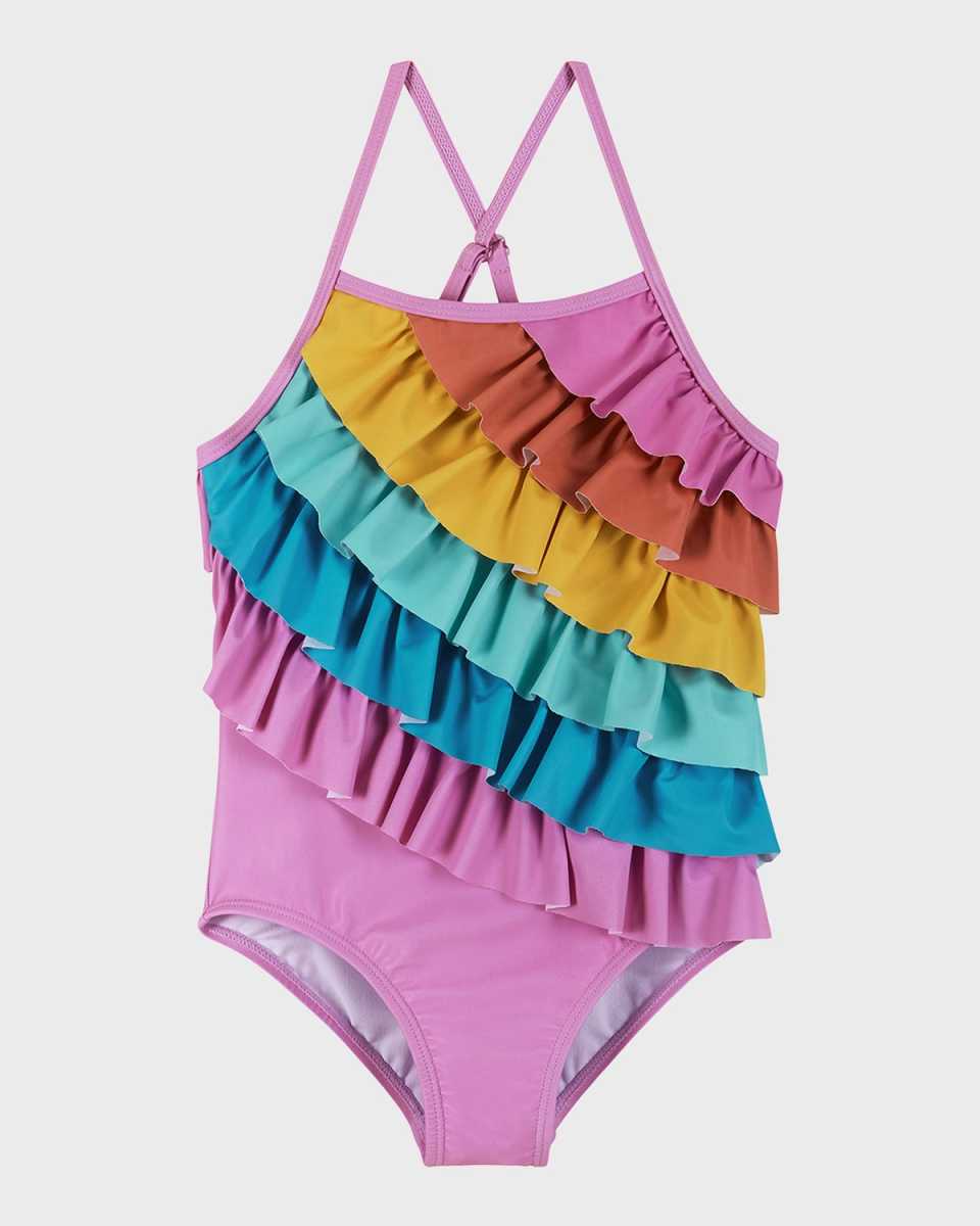 Girl's Multicolor Ruffle One-Piece Swimsuit, Size 2T-8