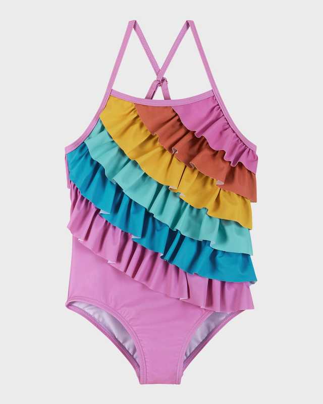 Girl's Multicolor Ruffle One-Piece Swimsuit, Size 2T-8