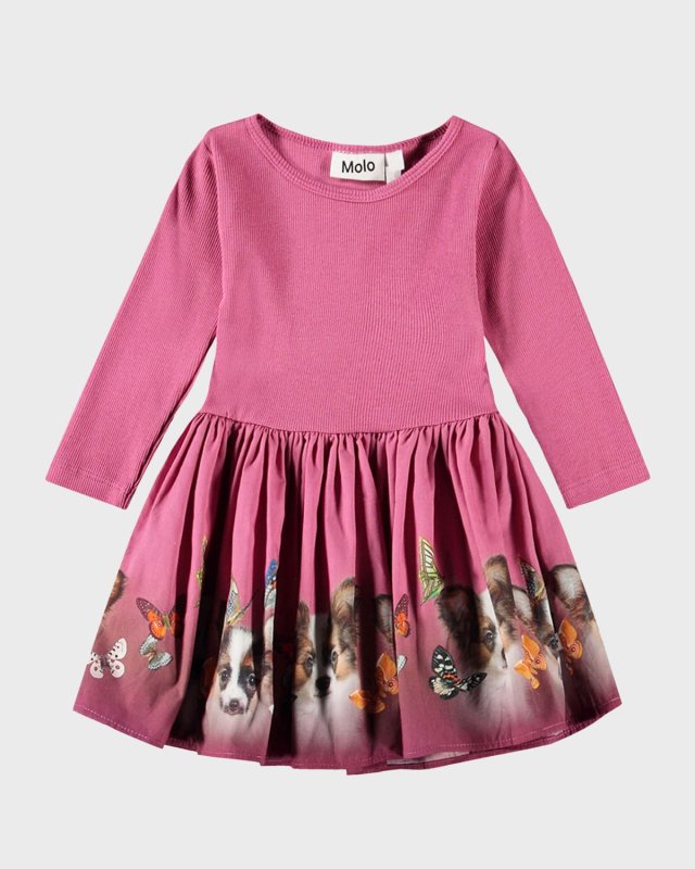 Girl's Candi Ribbed Combo Dress W/ Animal-Print Skirt, Size 6M-