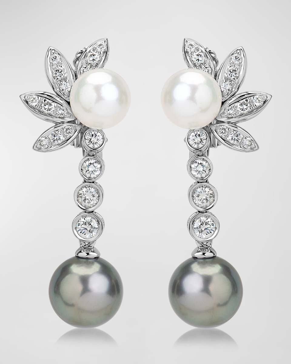 18K White Gold Tahitian Pearl and Diamond Earrings