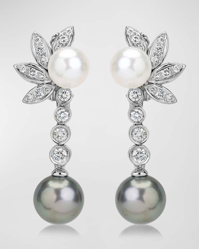 18K White Gold Tahitian Pearl and Diamond Earrings