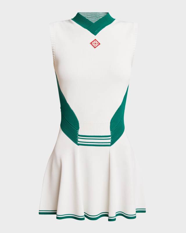 Knit Nylon Mini Dress with Logo Detail