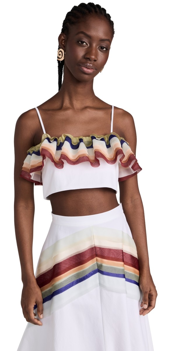 Rosie Assoulin Organza Ruffle Bandeau Top White