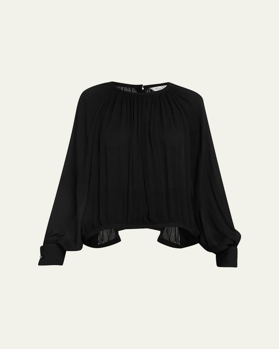 Narvel Gathered Button-Back Silk Blouse