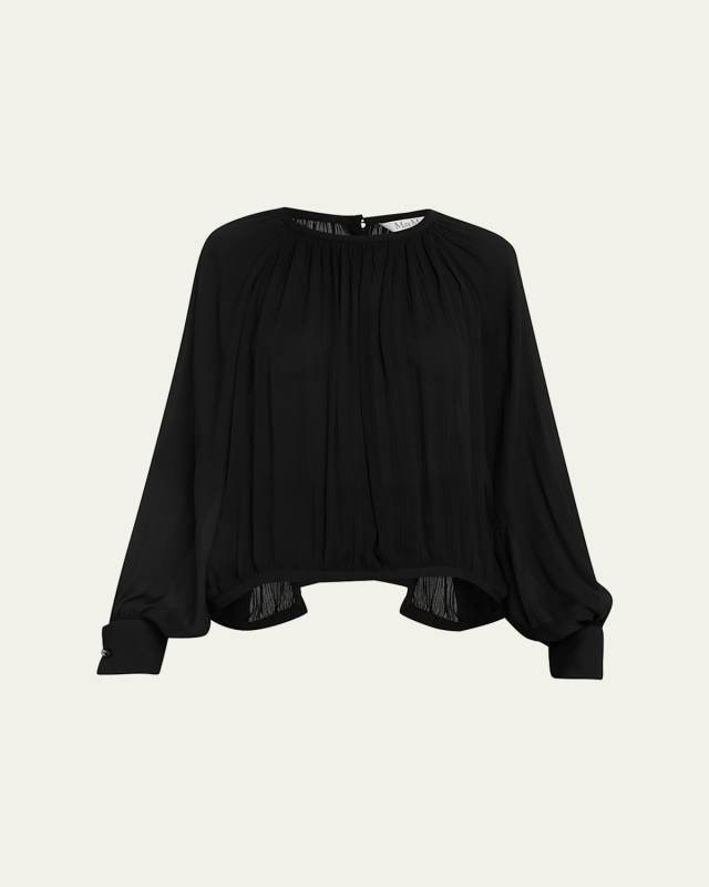 Narvel Gathered Button-Back Silk Blouse