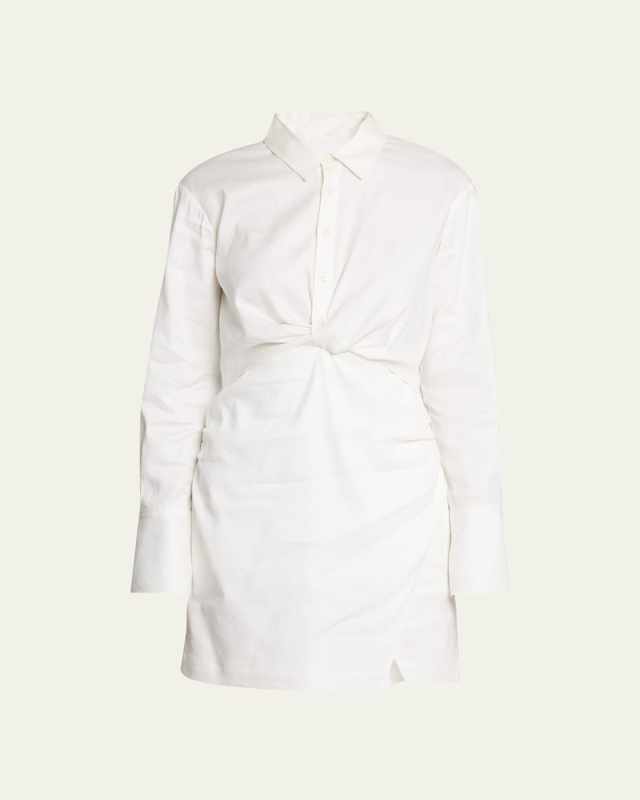 Cotton Long-Sleeve Twist Mini Dress