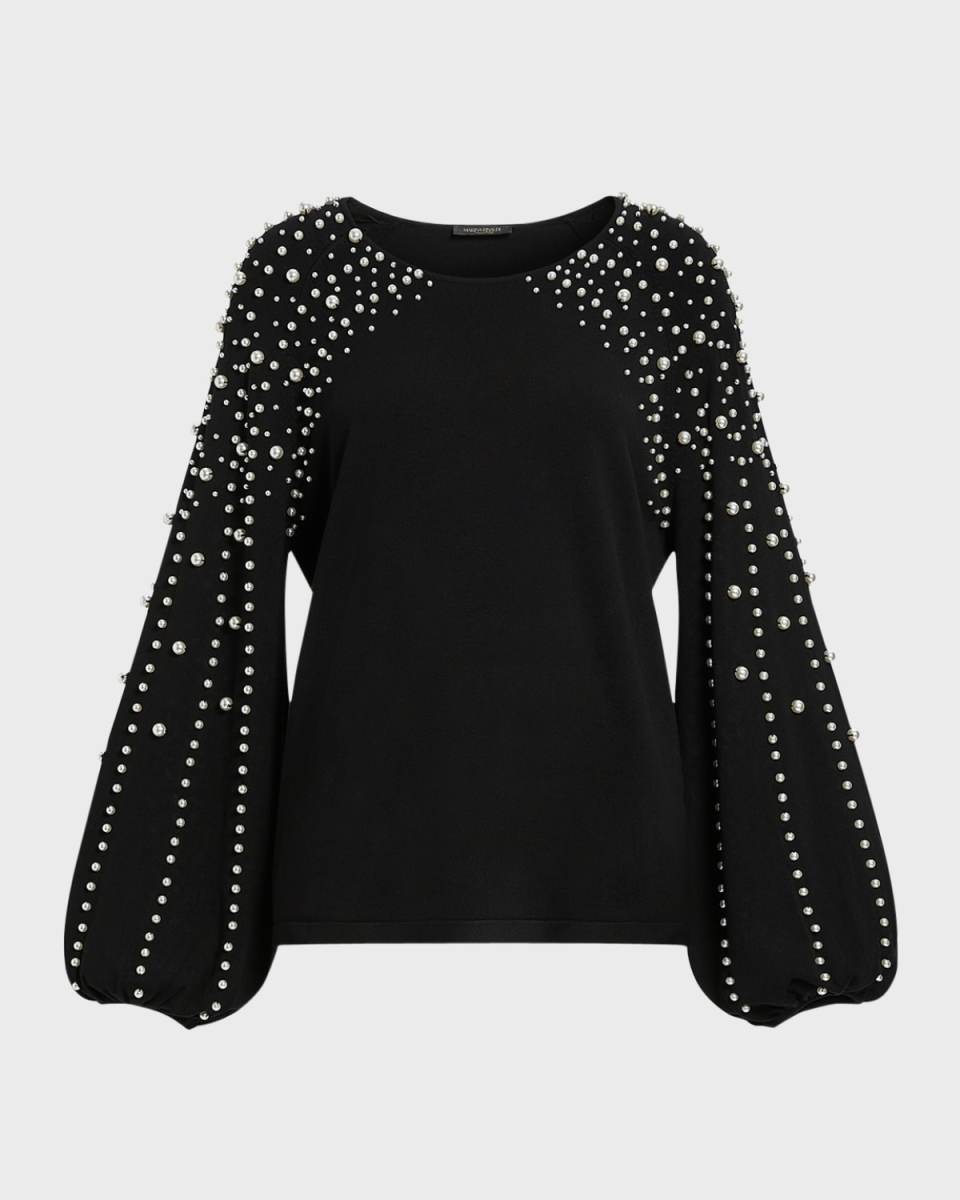Plus Size Nelson Beaded Blouson-Sleeve Pullover