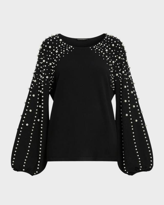 Plus Size Nelson Beaded Blouson-Sleeve Pullover