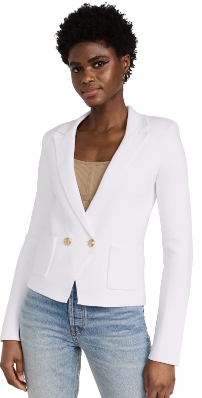 L'AGENCE Sofia Knit Blazer White