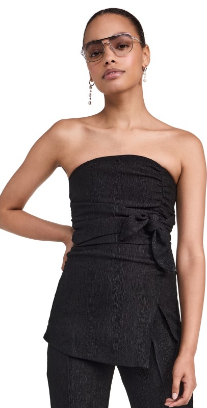 GANNI Viscose Stretch Crepe Strapless Top Black