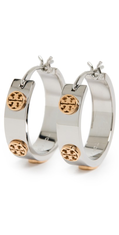 Tory Burch Miller Stud Hoop Earrings Tory Silver/Tory Gold