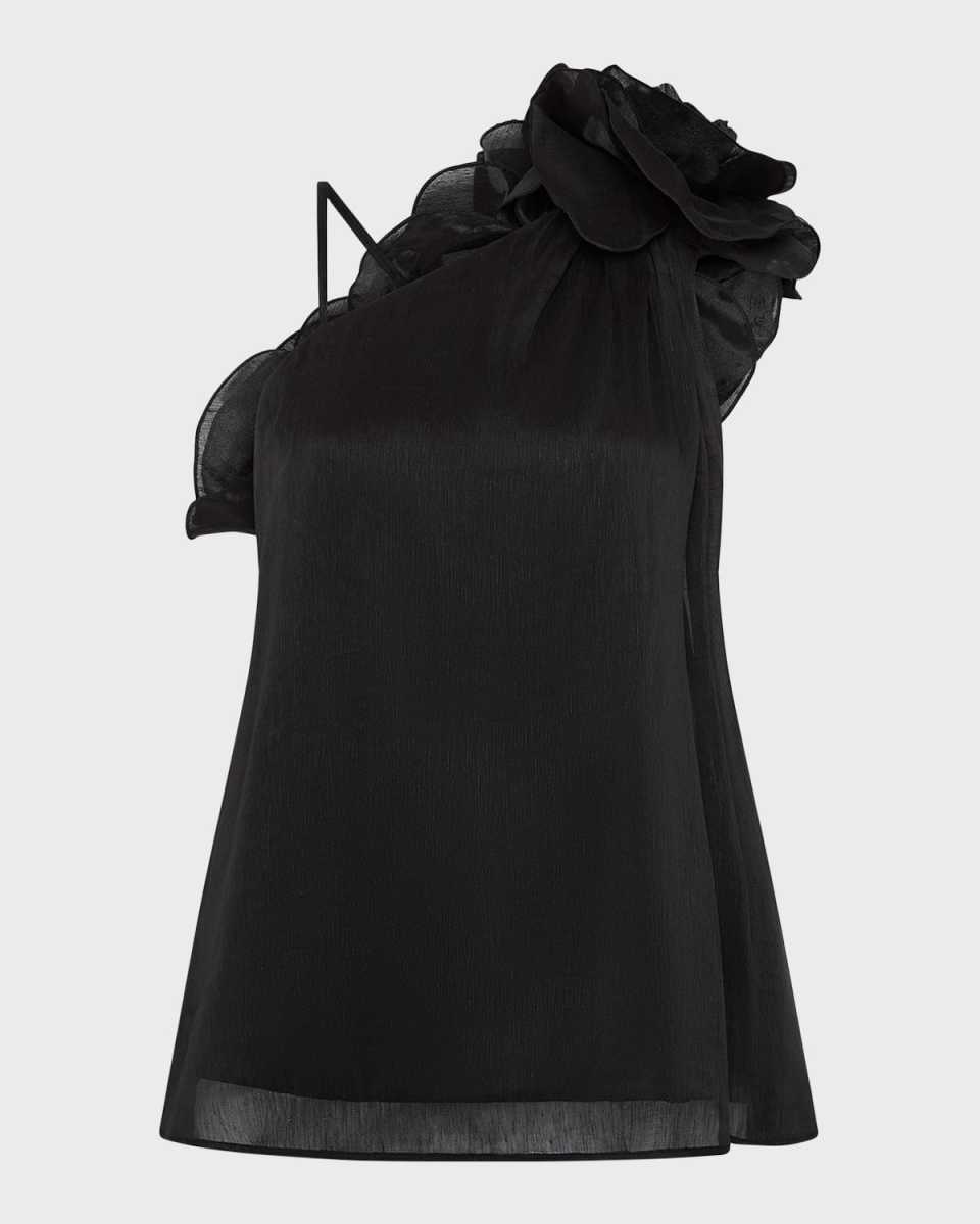 Quintessa Flower Flared Linen Silk Top