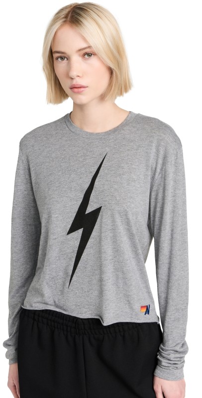 Aviator Nation Bolt Long Sleeve Boyfriend Tee Heather Grey