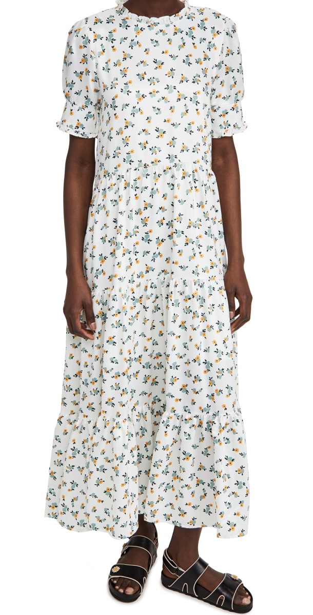 Sister Jane Wild Flower Tiered Maxi Dress Ivory/Yellow/Blue