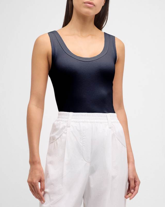 Ribbed Cotton Jersey Tank Top with Monili Tab