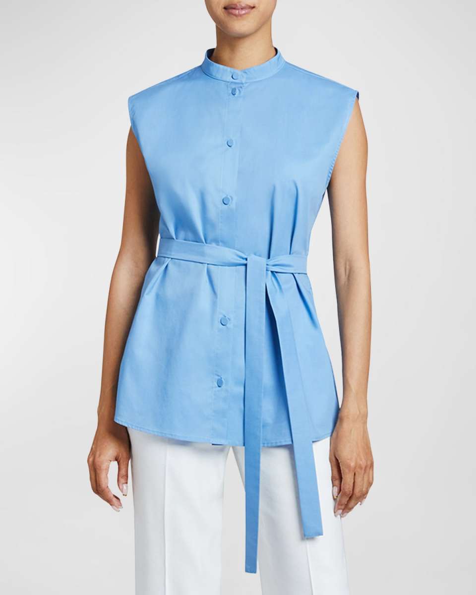 Lizette Sleeveless Button-Down Poplin Shirt