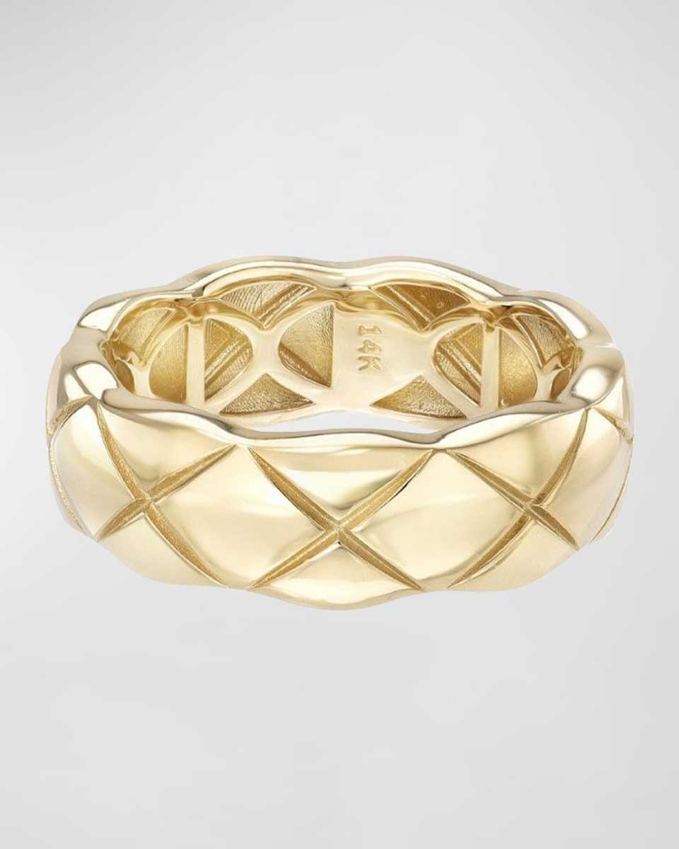 14K Gold Cross Hatch Band Ring, Size