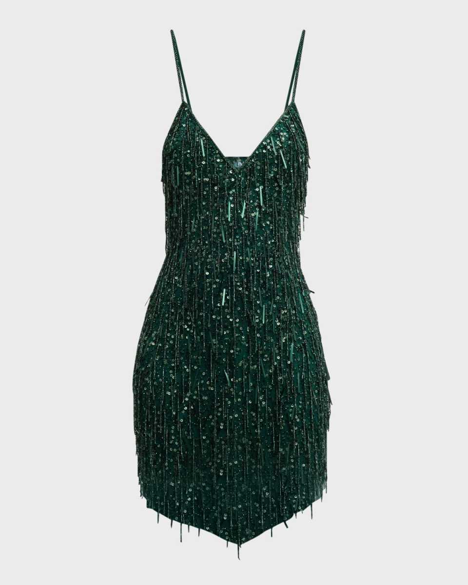 Sleeveless Sequin & Bead Fringe Mini Dress