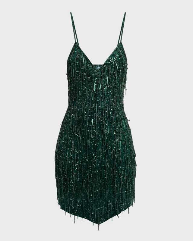 Sleeveless Sequin & Bead Fringe Mini Dress