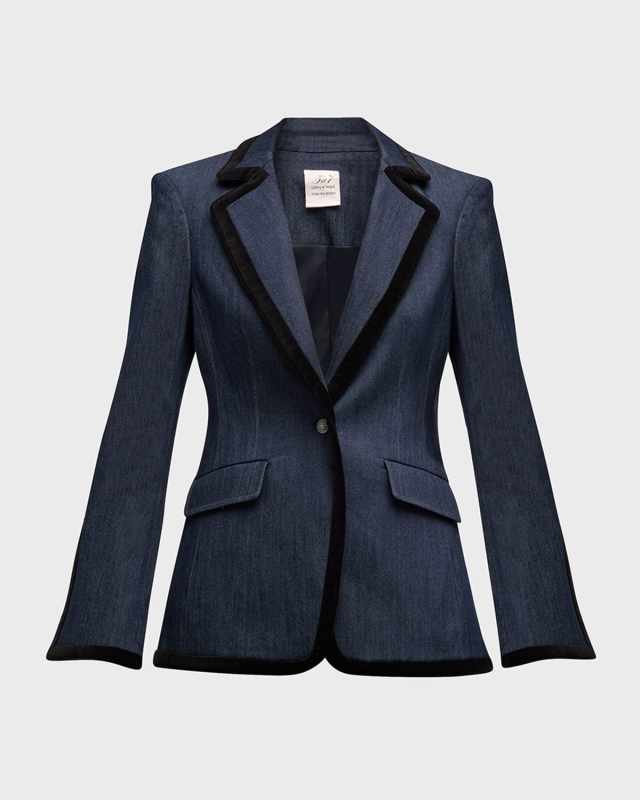 Ariane Contrast-Trim Tailored Denim Jacket