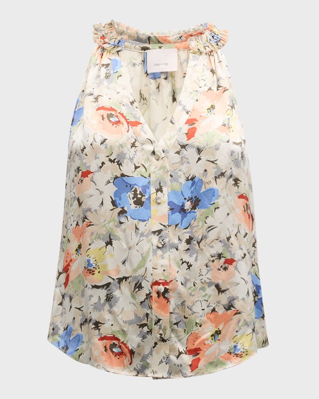 Jessie Sleeveless Floral Silk V-Neck Top