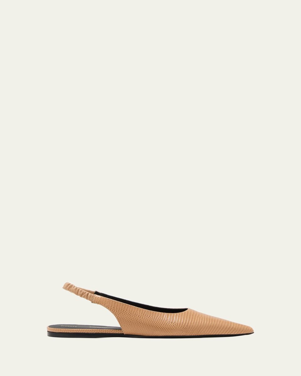 Lizard-Embossed Slingback Ballerina Flats