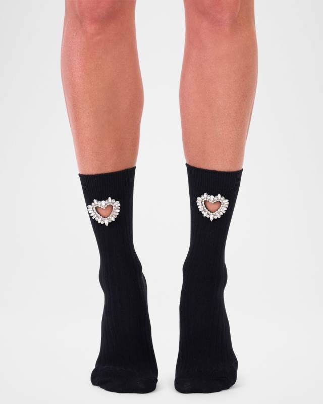 Crystal Heart Cutout Crew Socks
