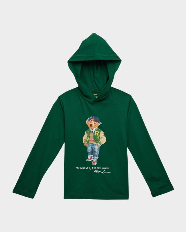 Boy's Polo Bear Hooded T-Shirt, Size S-XL