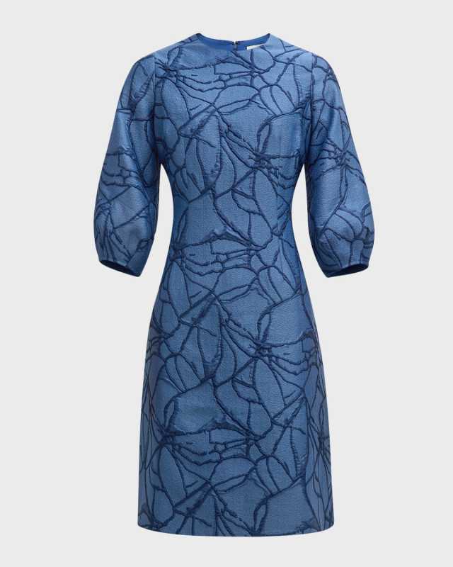 Balloon-Sleeve Jacquard Dress