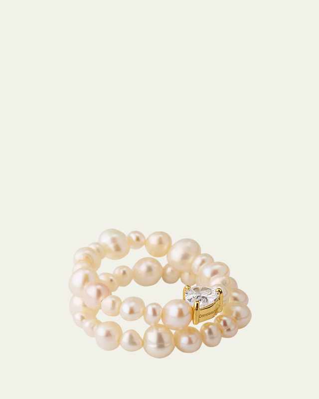 The Exposure of Time Ring Set in 14K Yellow Gold Plated Silver with Freshwater Pearls and Cubic Zirconia